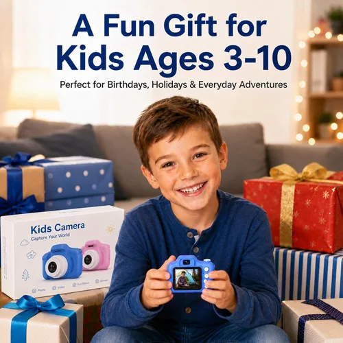 Miniatura 5 de Cámara de juguete para niños, regalos de Navidad, cumpleaños, festival para niños de 3 a 10 años, cámara de video digital HD para niños pequeños