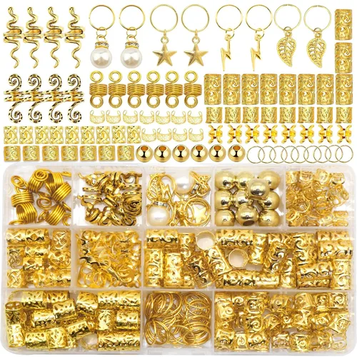 217 pulseras doradas para el cabello, para trenzas, cuentas de rastas de metal, joyería de perlas Loc, accesorios para trenzas, decoración del