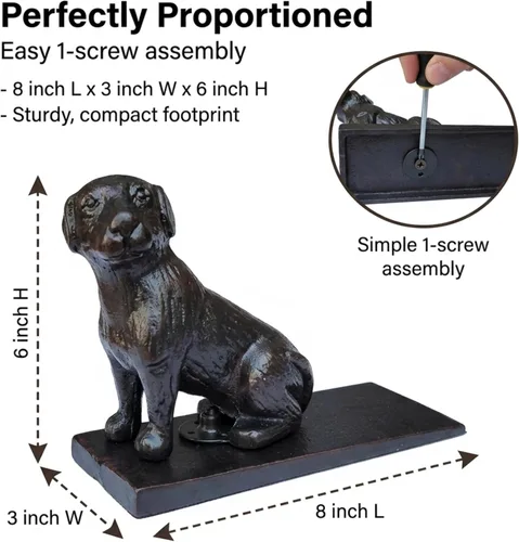Miniatura 7 de LuLu Decor, Tope de puerta de perro de hierro fundido, topes de puerta de peso 6 libras (negro)