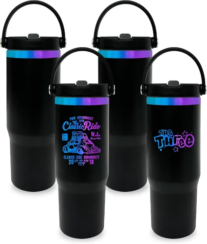 Miniatura 49 de Vaso de 30 onzas con asa superior, vaso aislado al vacío de doble pared con popote abatible, taza de café de viaje de 30 onzas con recubrimiento