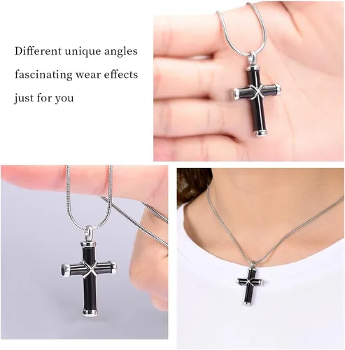 Miniatura 4 de None Collar de cremación de acero inoxidable 316L con colgante de urna de cruz clásica para cenizas