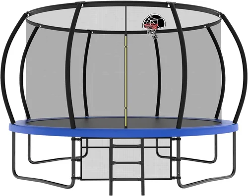 Miniatura 12 de Lyromix 12 14 15 16 pies, camas elásticas al aire libre para niños y adultos, trampolín de calabaza con postes curvos, trampolín recreativo con aro