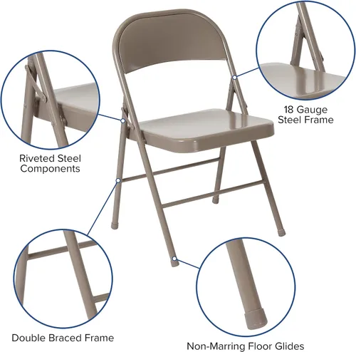 Miniatura 5 de Flash Furniture Paquete de 4 sillas plegables de metal gris con doble refuerzo de la serie HERCULES