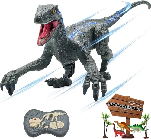 Juguetes de dinosaurio de control remoto para niños robot electrónico de dinosaurio con luz LED y rugido 2.4Ghz simulación RC Velociraptor juguetes