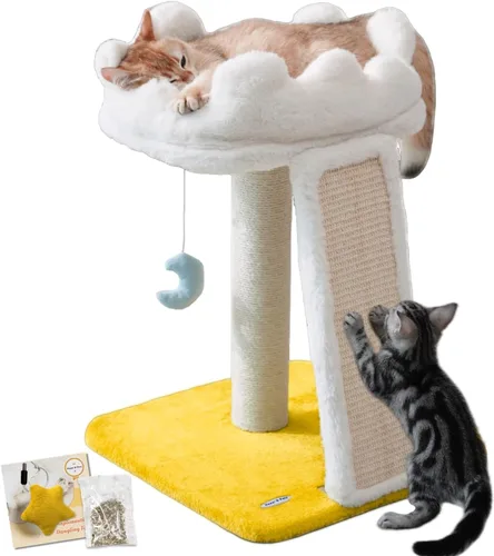 Happi N Pets Nueva torre de árbol en forma de nube para gatos, poste para rascar con cama, árbol pequeño para gatos, torre compacta para gatos con