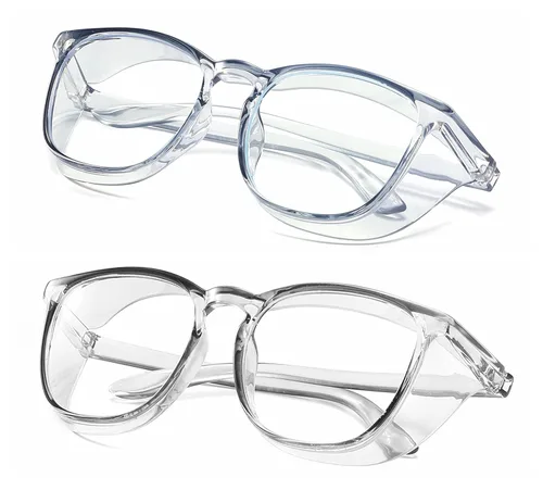 Alsenor Gafas de seguridad antivaho con bloqueo de luz azul, antipolvo, protección UV, para hombres y mujeres (paquete de 2 unidades (azul + gris))