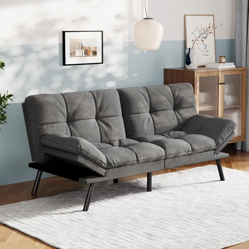 Miniatura 11 de Vyfipt Sofá cama futón, sofá pequeño de espuma viscoelástica con respaldo dividido para sala de estar, sofá biplaza moderno con reposabrazos