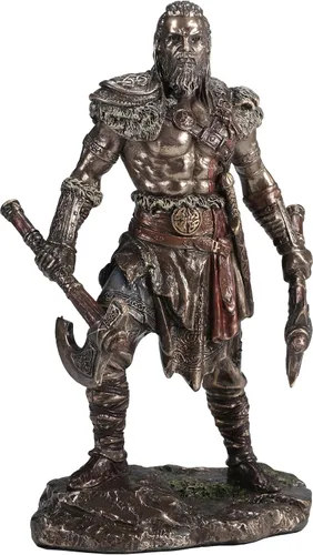 Veronese Design 6 1/4 pulgadas vikingo gemelo hachas guerrero escultura masculina resina escultura acabado de bronce fundido en frío
