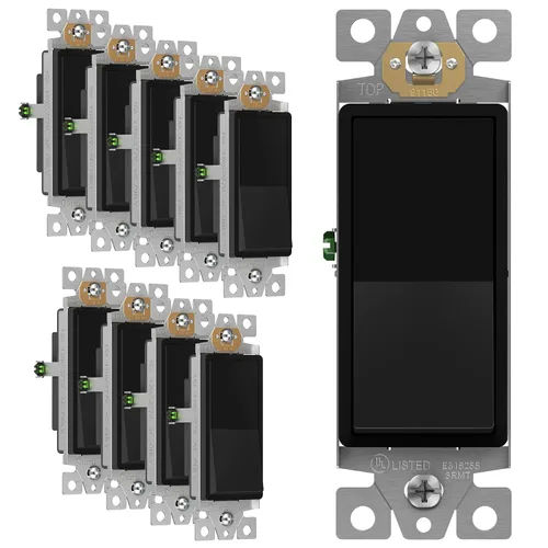 Miniatura 35 de ENERLITES Decorator Paddle Rocker Interruptor de luz, acabado brillante, un solo polo, 3 cables, tornillo de tierra, grado residencial, 15 A, 120