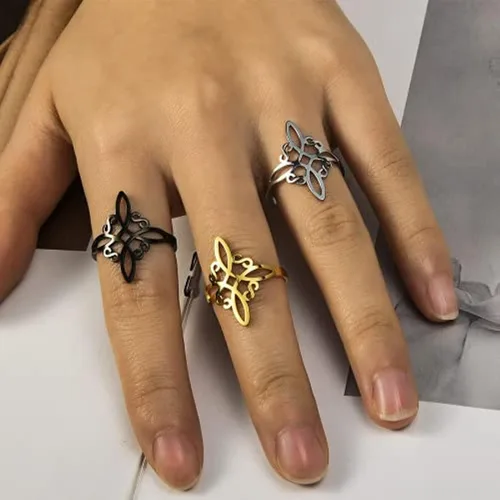 Miniatura 5 de Anillo de nudo de bruja para mujer, de acero inoxidable, ajustable, anillo de nudo de amor celta, anillo de nudo de brujas cuaternarias, amuleto