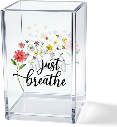Miniatura 8 de Just Breathe - Paquete de 2 portalápices cosméticos de acrílico, organizador de brochas de maquillaje inspirador, regalos de fe para mujeres