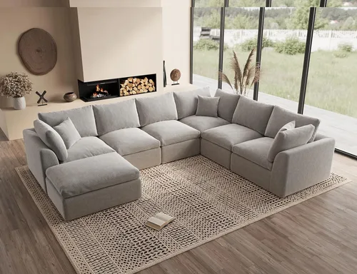 Miniatura 48 de ohllob Sofás seccionales Cloud de 110 pulgadas para sala de estar, sofá deshuesado en forma de L con otomana, sofá modular de 3 plazas, color negro