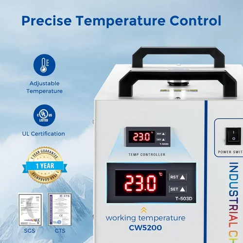 Miniatura 5 de Cloudray Enfriador de agua CW-5200 6L para grabador y corte con láser de CO2, enfriador de inmersión en frío, enfriador láser, enfriador de agua