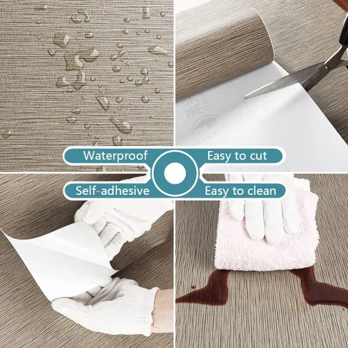 Miniatura 8 de VEELIKE Papel tapiz de color gris pardo de 15.7 x 118 pulgadas, papel de contacto texturizado para armarios, papel de contacto autoadhesivo de tela