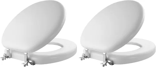 Miniatura 8 de Mayfair Asiento de inodoro acolchado con bisagras cromadas, asiento de vinilo suave sobre núcleo de madera, fabricado en Estados Unidos, alargado