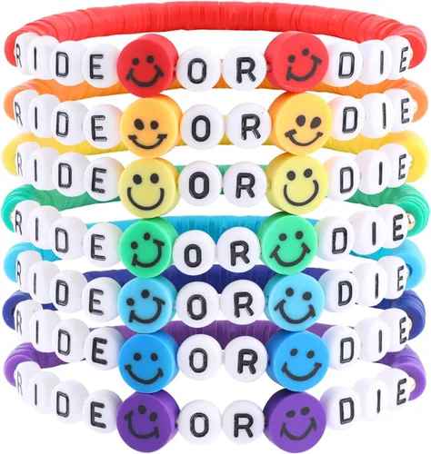 Miniatura 18 de Juego de pulseras heishi arcoíris estilo surfista para mujer, juego de pulseras apilables de cuentas de arcilla, pulseras elásticas con disco