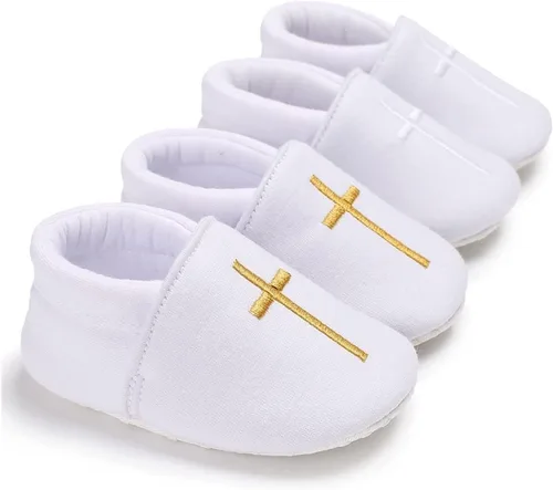 Miniatura 7 de KESICI Zapatos de bautismo para bebés niños y niñas, zapatos de bautizo blancos para recién nacidos con cruz bordada para bebés niños y niñas