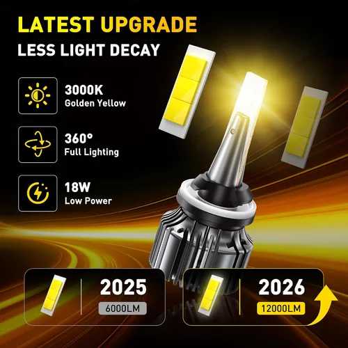 Miniatura 2 de AUXITO Bombillas LED antiniebla 880/899/893, 3000 K, amarillo dorado, 18000 lm, kit de luces antiniebla ámbar 1000% más brillantes, repuesto OEM 1:1