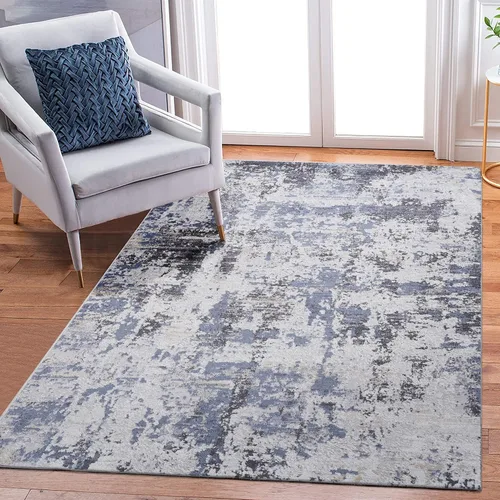 Miniatura 13 de NAAR PAYAS Collection - Alfombra de área de 6 x 9 pies, diseño de medallón crema y azul, no se desprende, resistente a las manchas, para sala