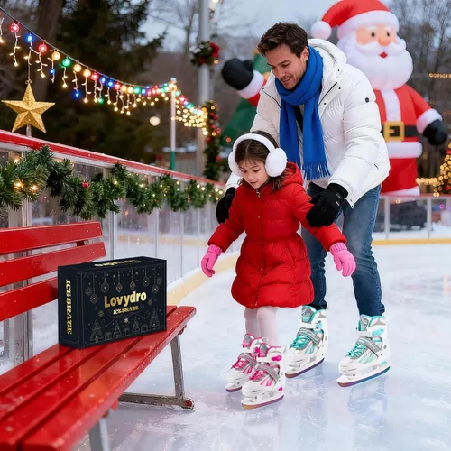 Miniatura 7 de Patines de hielo ajustables para niños, niñas y niños, 4 tamaños ajustables para principiantes, patines de hockey sobre hielo para jóvenes y Azul