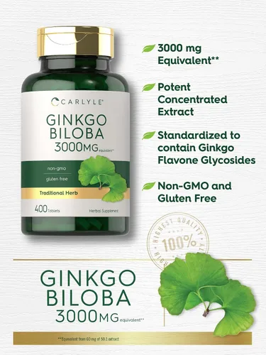 Miniatura 4 de Carlyle Ginkgo Biloba 3000mg 400 tabletas Suplemento herbario sin OMG, sin gluten