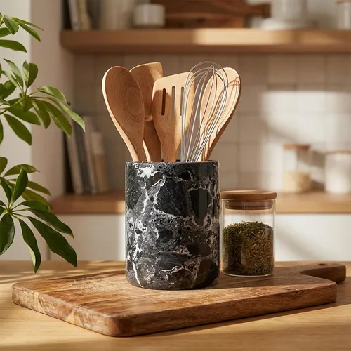 Miniatura 2 de Radicaln Soporte para utensilios de mármol negro de 6.5 pulgadas hecho a mano, juego de espátulas para encimera de cocina, tarro de utensilios