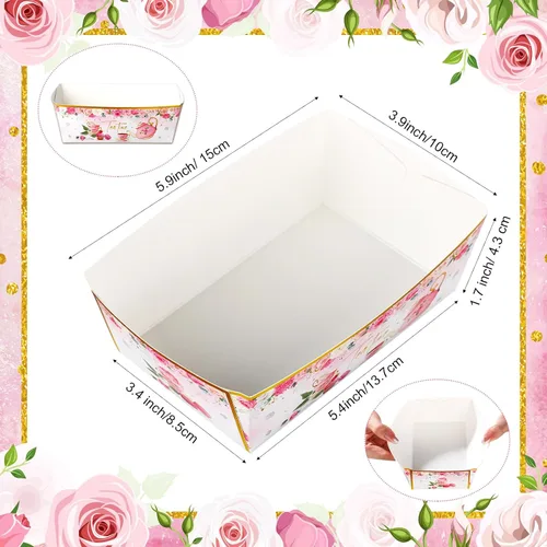 Miniatura 2 de Blulu 50 bandejas de papel para fiestas florales a granel, flores, té, botes, bandejas desechables para aperitivos para mujeres y niñas, fiesta