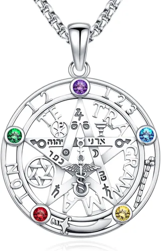 Miniatura 59 de Collar de pentagrama de plata de ley con triple luna, diosa celta, nudo celta, nudo de brujas, Ankh, sol y luna, Hécate, lilith, Santa Muerte
