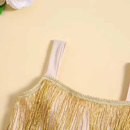 Miniatura 5 de Vestido de lentejuelas para niños, vestido sin mangas con borlas brillantes, vestido de baile latino para fiesta, vestido de baile latino, 1-6T