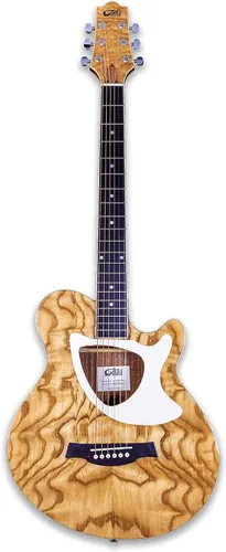 Guitarra eléctrica acústica de 39 pulgadas, cuerpo delgado, afinador incorporado, cuerpo de acabado natural brillante de madera de fresno