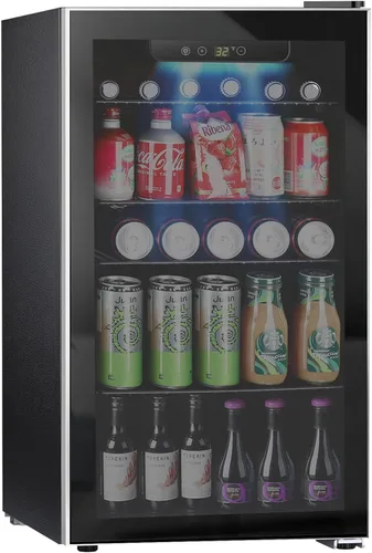 Miniatura 8 de Kndko Mini refrigerador de bebidas – Mini refrigerador de 48 latas con control digital de temperatura, luz LED, puerta reversible, perfecto