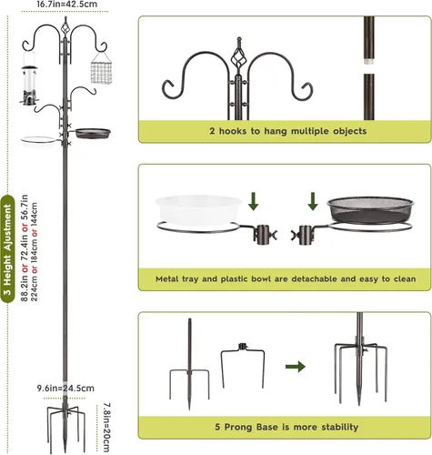 Miniatura 3 de ERYTLLY Kit de estación de alimentación de pájaros, poste de comedero de aves silvestres, kit para colgar macetas, colgador múltiple para colgar