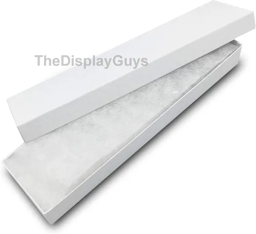 Miniatura 3 de TheDisplayGuys - Paquete de 100 cajas de cartón rellenas de algodón #82 para joyería, diseño de remolino blanco (8.0 x 2.0 x 1.0 pulgadas)