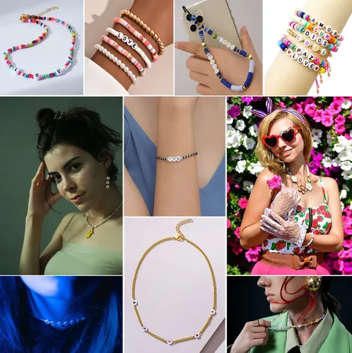 Miniatura 4 de LAIDANLA - 1500 cuentas de letras acrílicas del alfabeto doradas, cuentas redondas blancas de 7×4mm para hacer joyas, pulseras, collares, llaveros