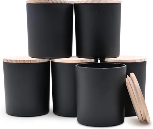 Miniatura 18 de SHOWIN Tarros de vela gruesos de 18 onzas para hacer velas, 6 unidades, frascos vacíos con tapas de madera para hacer velas, recipiente de muestra