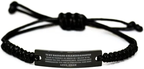 Pulsera de cuerda negra con texto en inglés To My Badass Granddaughter Believe In Yourself, Navidad, graduación, cumpleaños, regalo de Gram, Zinc