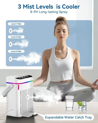 Miniatura 4 de Aire Acondicionado Portátil, Mini Aire Acondicionado Portátil de 1250ml Ventilador de Enfriamiento de Aire Ventilador de Aire con 3 Velocidades