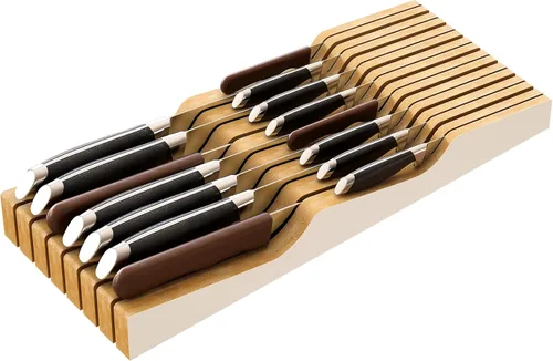 Miniatura 6 de Organizador de cajones de cuchillos grande, soporte para cuchillos de madera de bambú, bloque de cuchillos con capacidad para hasta 15 cuchillos