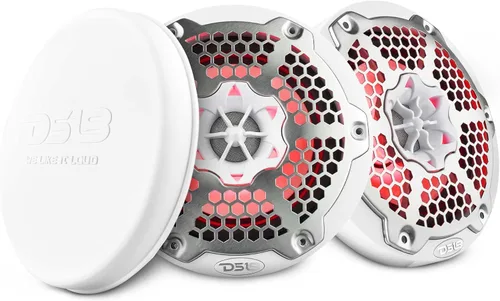 DS18 Hydro NXL-6M/WH - Par de altavoces coaxiales para parrilla de malla de alta gama, altavoz de automóvil de 2 vías con luces RGB integradas,