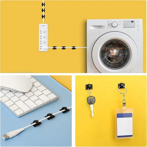 Miniatura 6 de Segarty Clip para cables, 100 unidades pequeñas de color negro, ideal para organizar cables, autoadhesivas, gestión de cables para colgar cables
