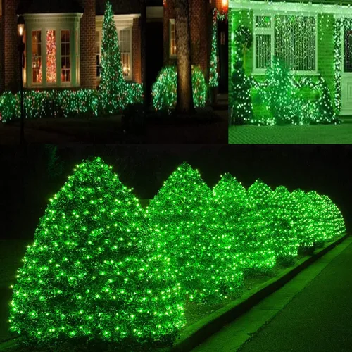 Miniatura 5 de HISHINY Red de luces de Navidad para exteriores, cable verde de 100 luces LED de 5 x 5 pies, cadena de luces de malla conectable para Navidad