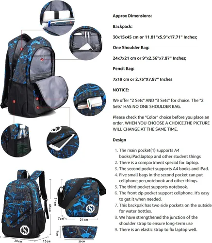 Miniatura 2 de JiaYou - Mochila escolar unisex de 20L, de moda, con marca fluorescente, juegos de 2 o 3