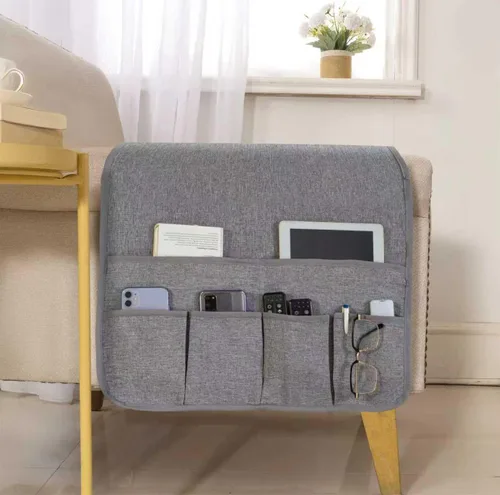Miniatura 18 de Organizador de sillón para sofá, soporte de control remoto, duradero y antideslizante, organizador de reposabrazos para sofá reclinable, 4 bolsillos