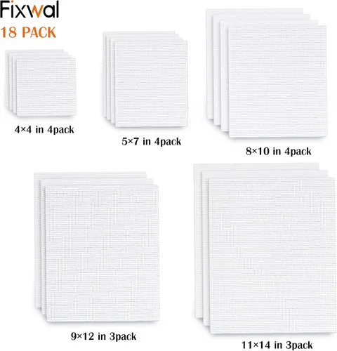 Miniatura 2 de Fixwal Tableros de lienzo para pintura, paquete de 18 lienzos de pintura artística, paquete múltiple de 4 x 4, 5 x 7, 8 x 10, 9 x 12, 11 x 14