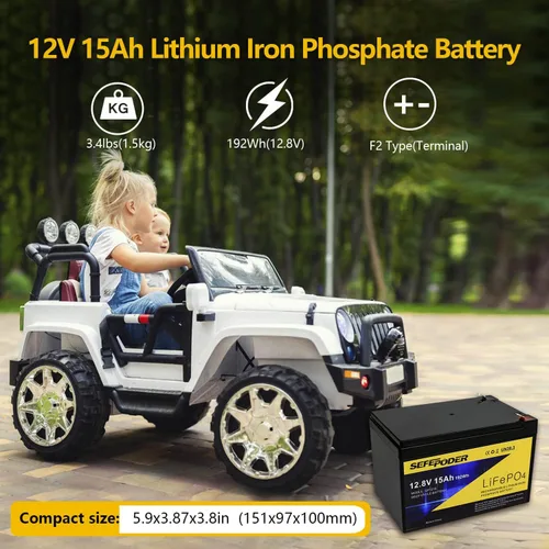 Miniatura 5 de SEFEPODER Paquete de 2 baterías LiFePO4 de ciclo profundo de 12 V 15 Ah, batería recargable de más de 2000 ciclos para scooter, iluminación, Power