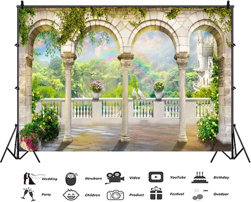 Miniatura 3 de Telón de fondo de fotografía de paisaje de 5 x 3 pies para jardín, puerta arqueada, boda, Birdal, fiesta temática comprometida, telón de fondo