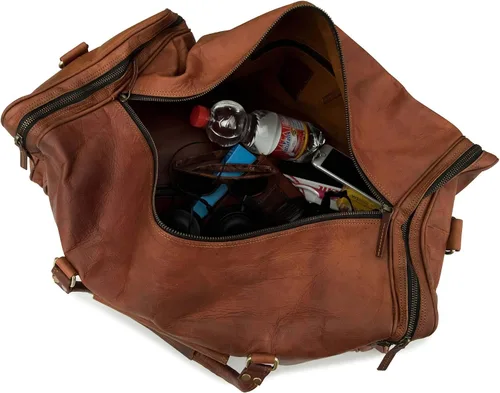 Miniatura 7 de Berliner Bags Bolsa de lona de cuero vintage New York para viajes o el gimnasio, bolsa de noche para hombres y mujeres, marrón (Brown XL), Vintage