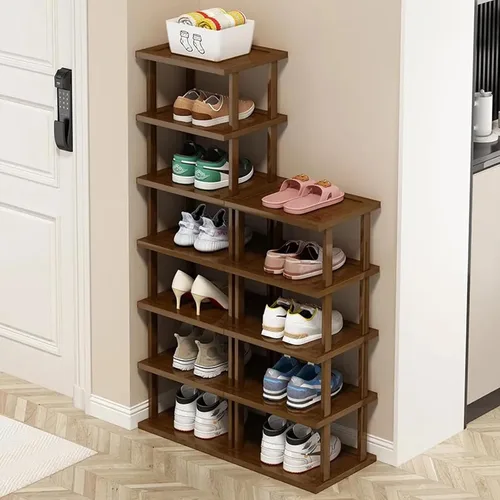 Miniatura 12 de Zapatero vertical – Organizador de zapatos alto y estrecho para espacios pequeños, estante de bambú de 5 niveles para entrada, armario, esquina
