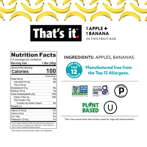 Miniatura 2 de That's it - Barra de fruta real 100% natural de manzana + plátano, el mejor aperitivo vegano con alto contenido de fibra, sin gluten, paleo