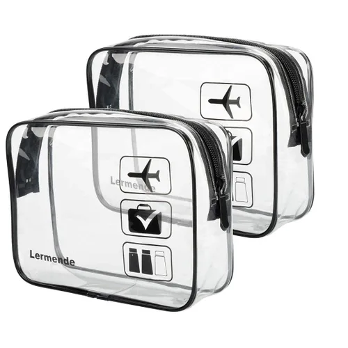 Lermende - Bolsa de aseo, 2 unidades, transparente, aprobada por la TSA, bolsa de viaje de un cuarto, tamaño 3-1-1